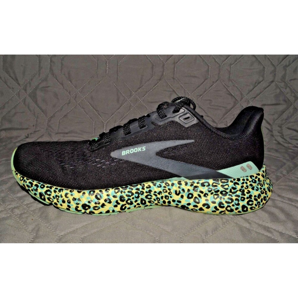 Brooks Launch 8 Womens Size 7 Running Shoes Black Mint Leopard Print Sneakers - Picture 3 of 8